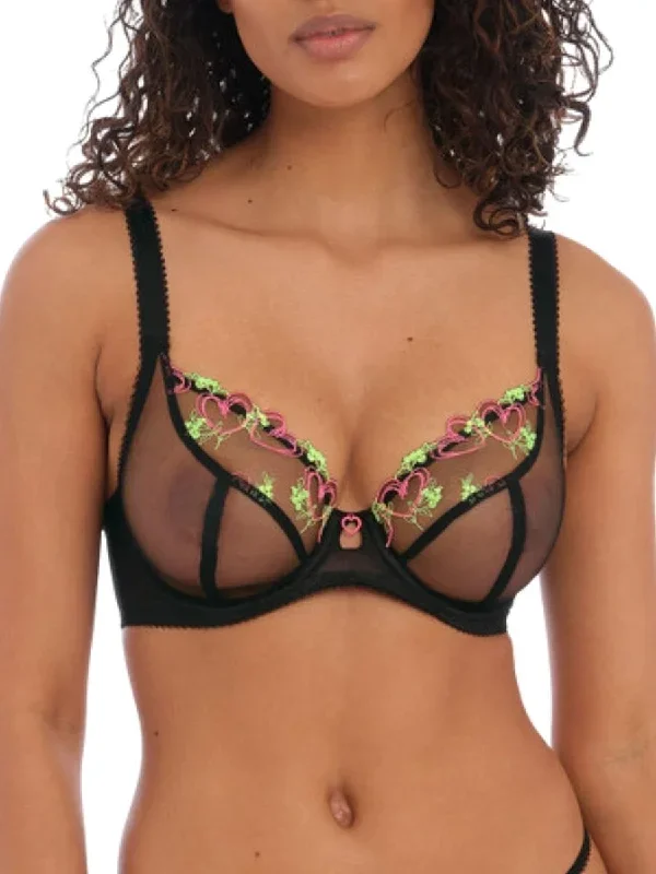 Loveland Sheer Plunge Bra - Black