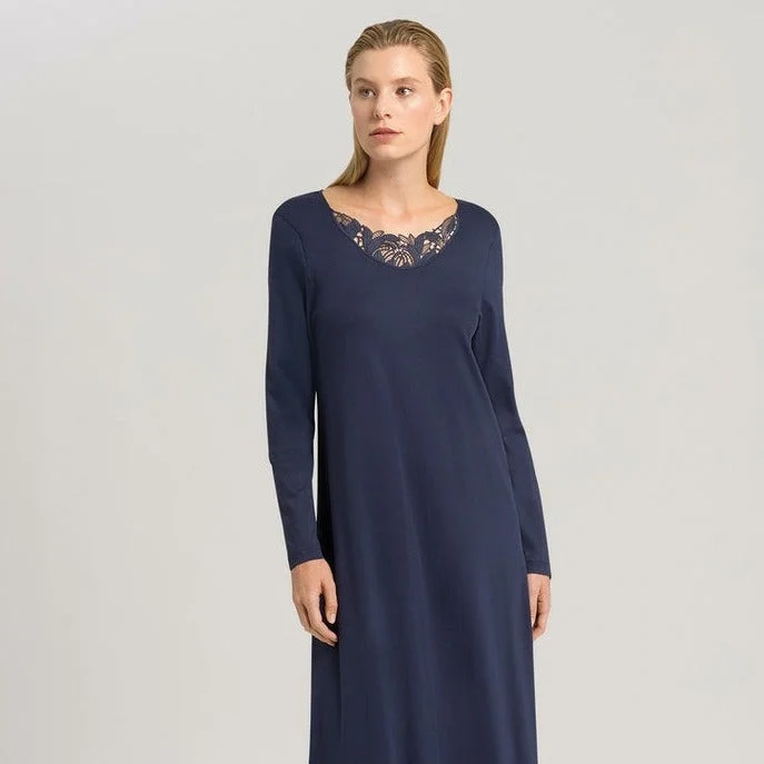 Hanro Felice Long Sleeve 110cm Nightdress 077981 Blueberry