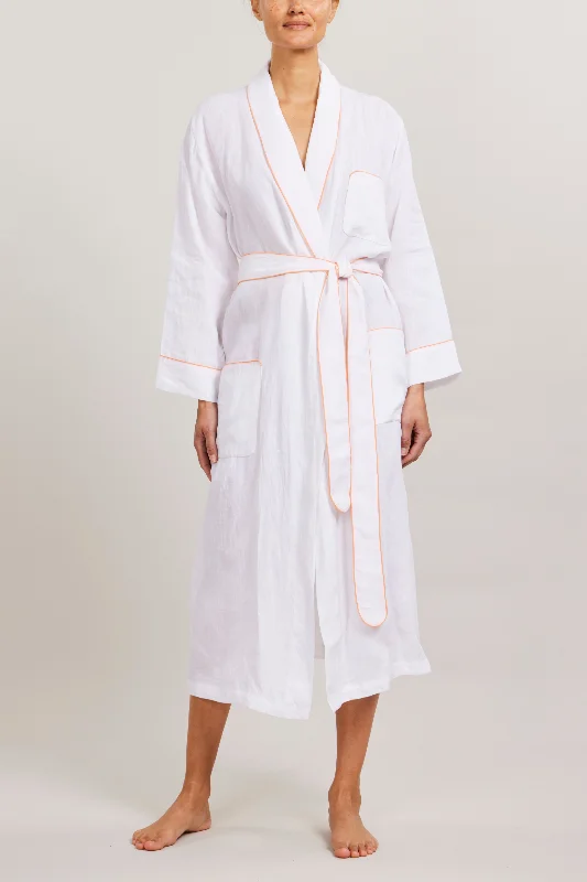 Linen Robe - Piped in Shell Coral