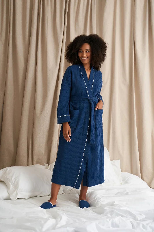 Luxury Suite Waffle Robe in Marine Blue