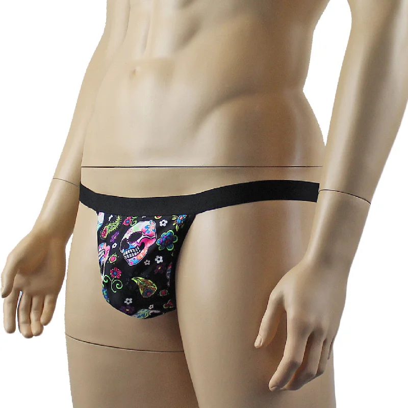 mens-halloween-flower-and-skull-boxer-g-string-thong-with-elastic-band