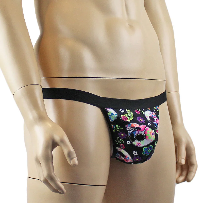 mens-halloween-flower-and-skull-boxer-g-string-thong-with-elastic-band