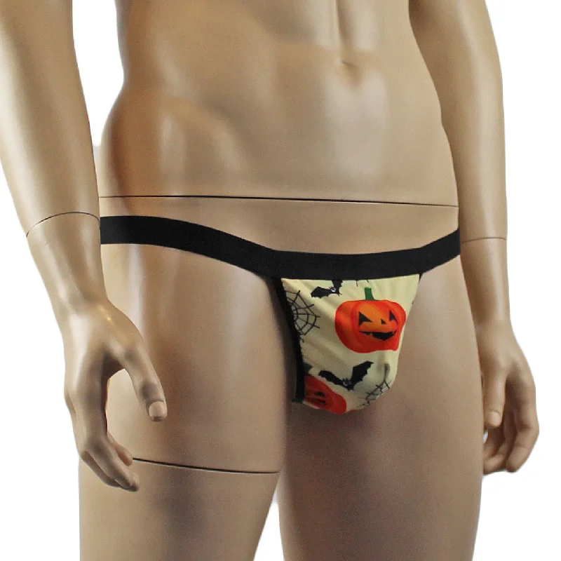 mens-halloween-pumpkin-faces-spiders-and-bats-g-string-thong-with-elastic-band