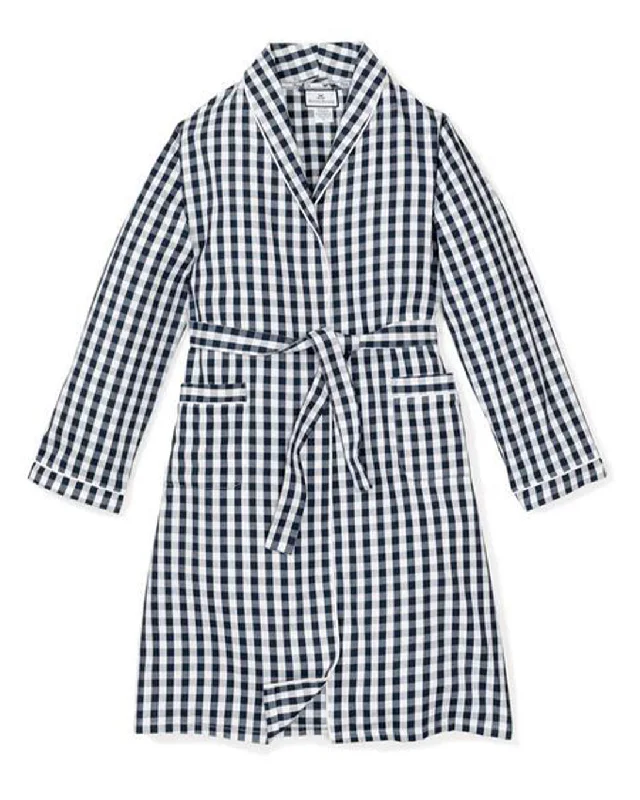 Men's Flannel Robe in Navy Gingham