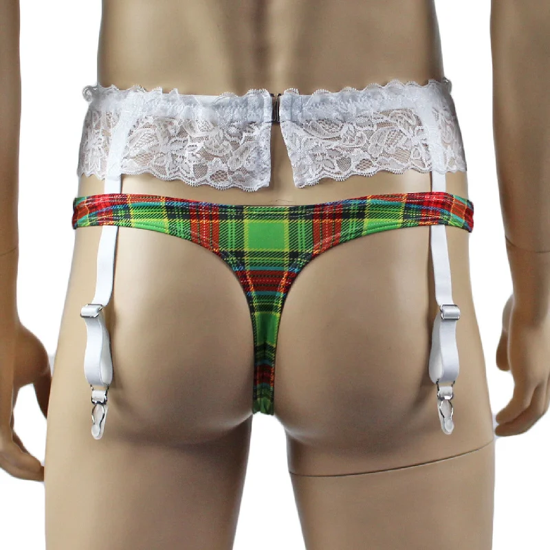 mens-plaid-tartan-sexy-mini-thong-white-sexy-garterbelt-set-green-and-red