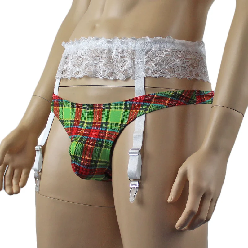 mens-plaid-tartan-sexy-mini-thong-white-sexy-garterbelt-set-green-and-red