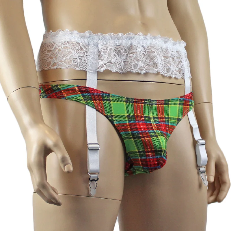 mens-plaid-tartan-sexy-mini-thong-white-sexy-garterbelt-set-green-and-red