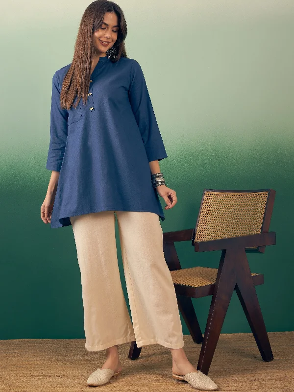 midnight-blue-manderian-v-neck-button-kurta-cream-pant-set-1