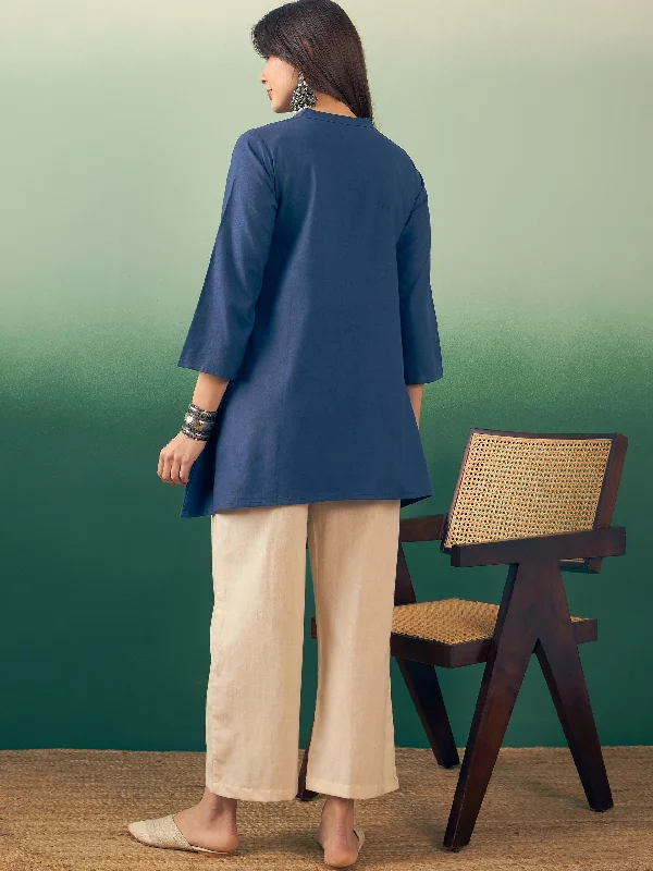 midnight-blue-manderian-v-neck-button-kurta-cream-pant-set-1