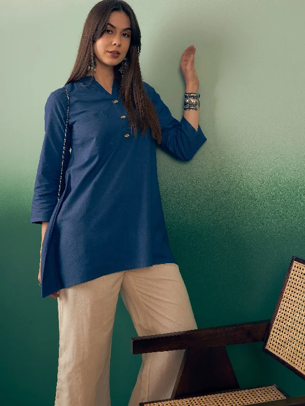 midnight-blue-manderian-v-neck-button-kurta-cream-pant-set-1