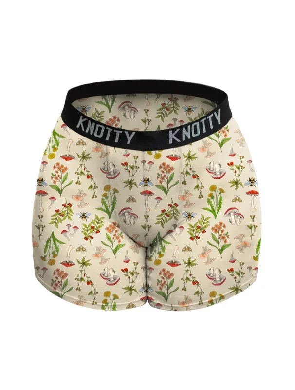 Beige Retro Mushrooms Boxer