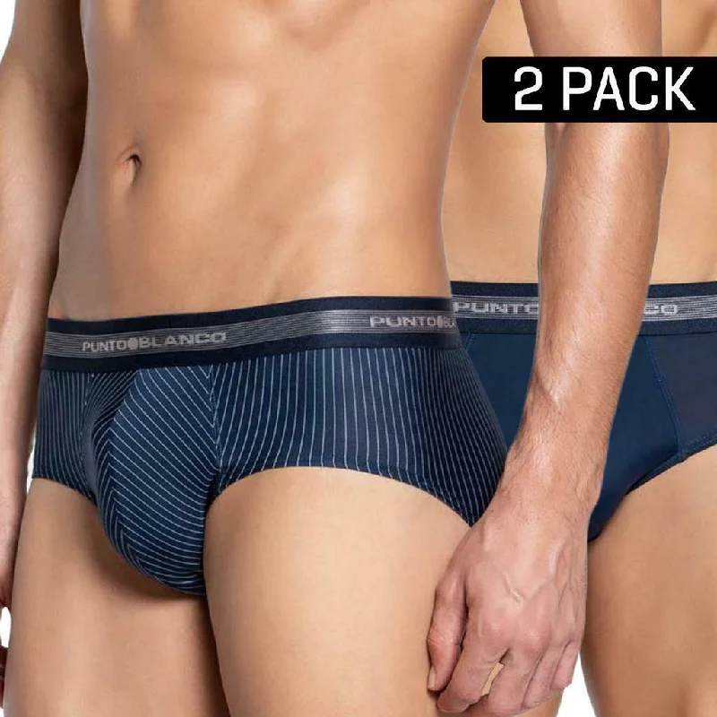 Punto Blanco Pack Of 2 Brief Supreme 2 Briefs Lined/Navy 33493 Tab