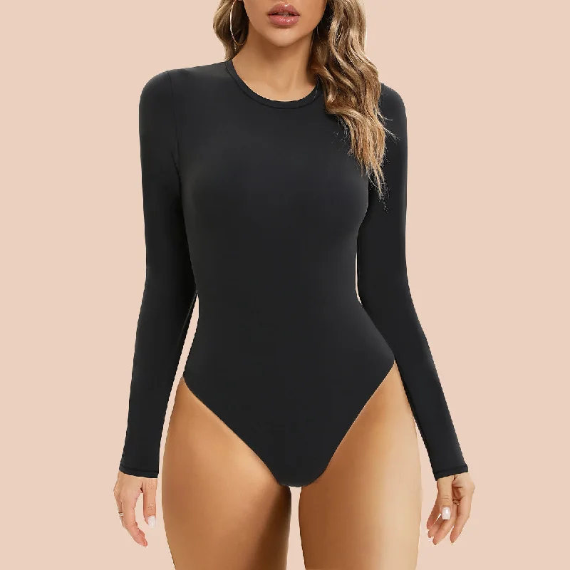 shapermax Long Sleeve Bodysuit Tops Crew Neck Thong Body Suit