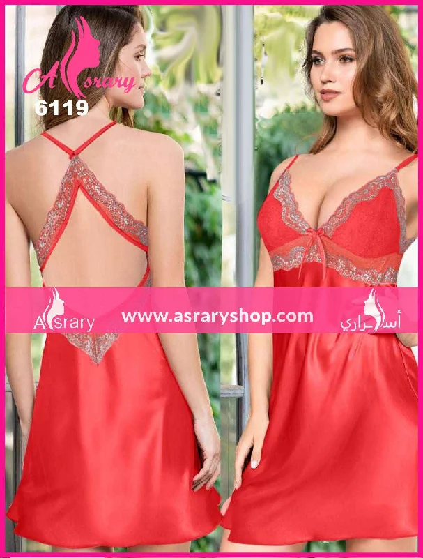 Short Satin with Lace Lingerie  Nightgown 6119