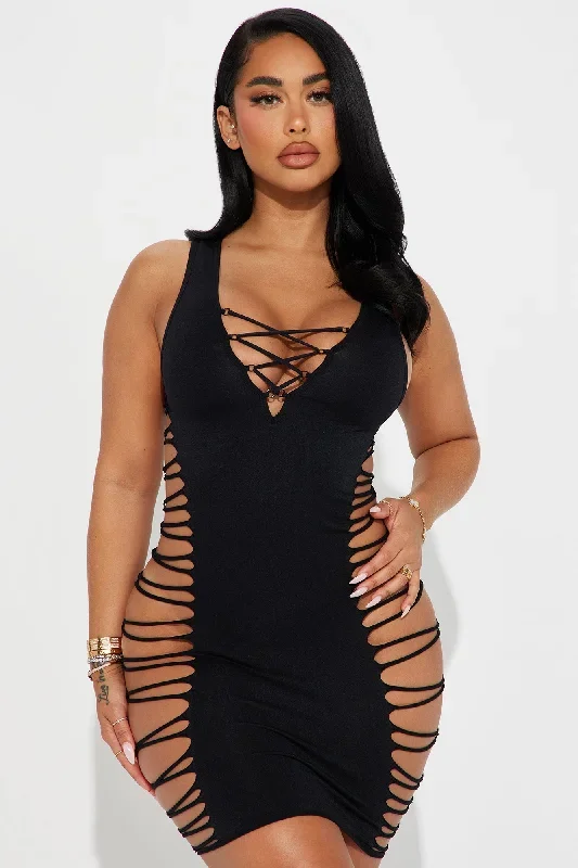 Side By Side Strappy Bodystocking Dress - Black