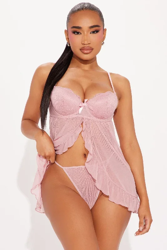 Take Me To Paris Lace Babydoll - Rose