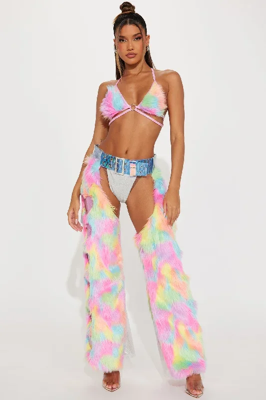 Under The Electric Sky Faux Fur Triangle Dance Top - Multi Color