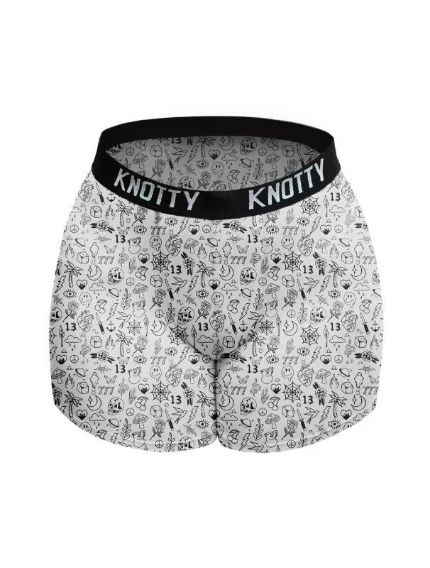 White & Black Vintage Flash Tattoo Boxer