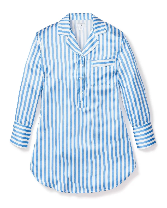 Women's Silk Nightshirt in Azure Stripe